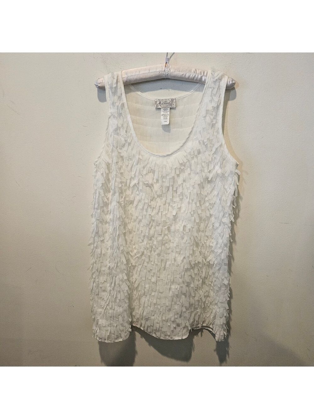 J Valdi Women's White Fringed Mini Dress Swim Cover-Up Size Large - Picture 5 of 9